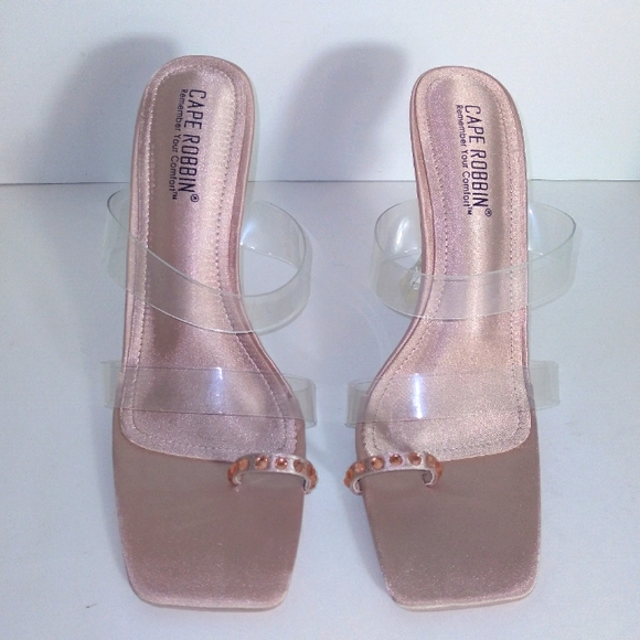 CAPE ROBBIN Champagne Bling Ring Toe Clear Heels- Size 8 - Picture 6 of 11
